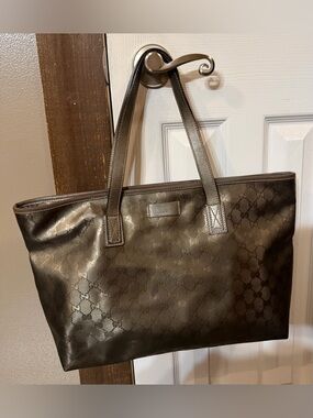 Authentic Gucci Metallic Bronze GG Monogram Tote